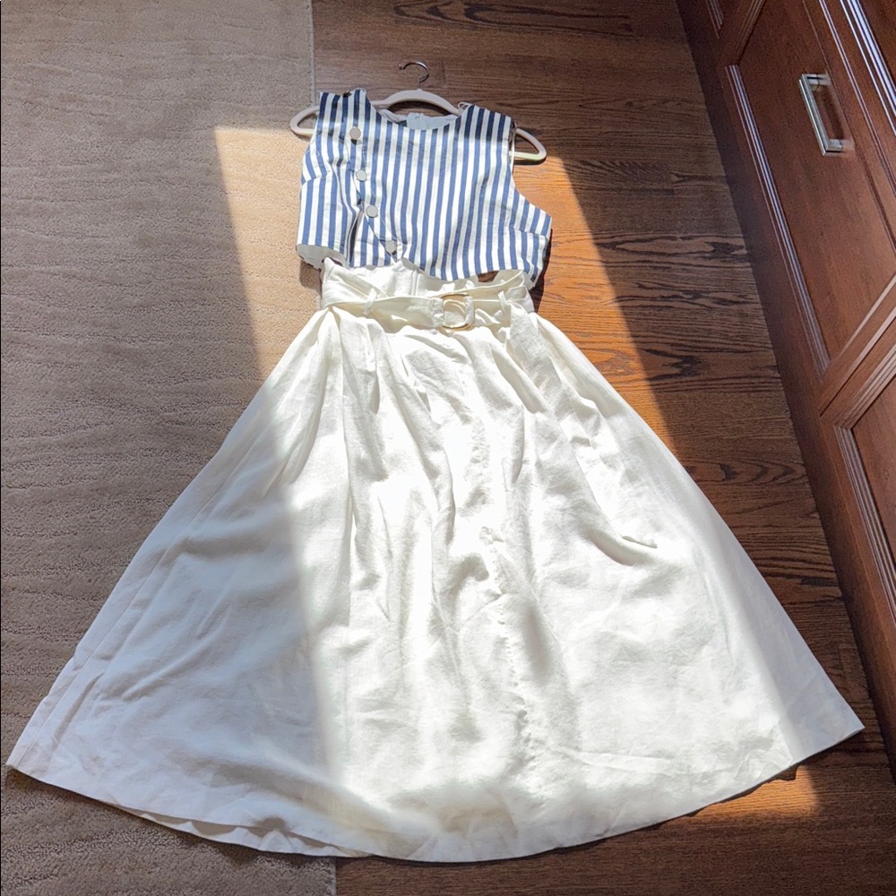 Zara Belted Linen Blend Waist Cut Out Dress - Picture 6 of 17
